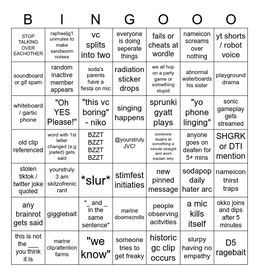 skitzo gc bingo Card