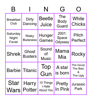 Music Bingo- Movies Bingo Card