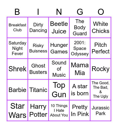 Music Bingo- Movies Bingo Card