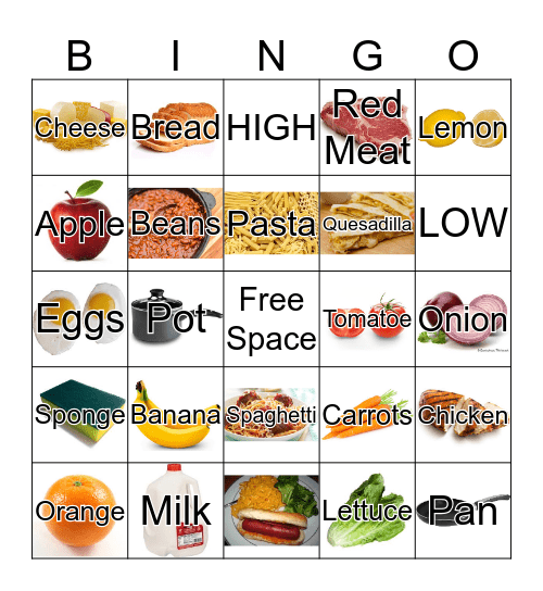 Food Bingo  Bingo Card