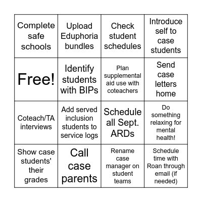 SPED Check Bingo Card