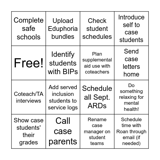 SPED Check Bingo Card