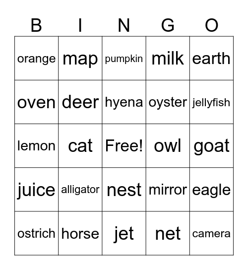Letters A-P BINGO Card