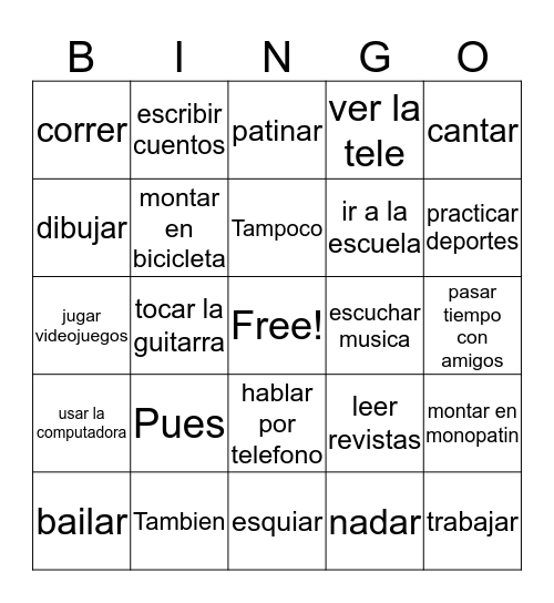 ¿Qué te gusta hacer? Bingo Card