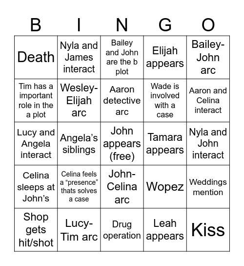The rookie season 5 spisode 12 Bingo Card