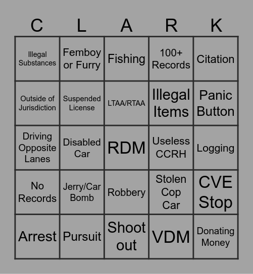 Clark Bingo Card