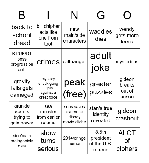gravity falls s2 bingo Card