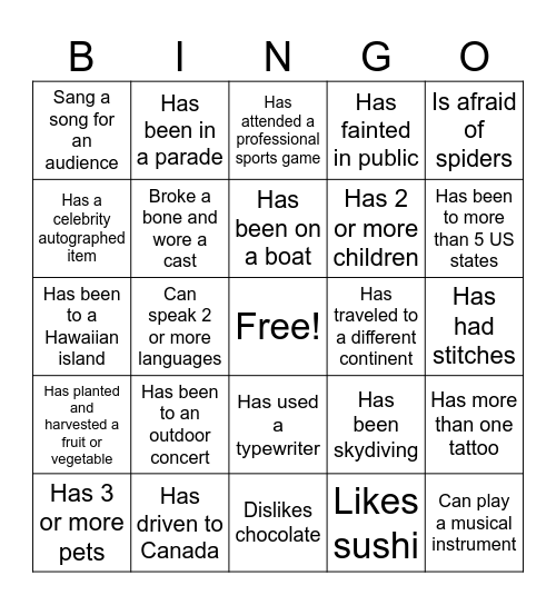 Learn About Your Coworkers Bingo Card