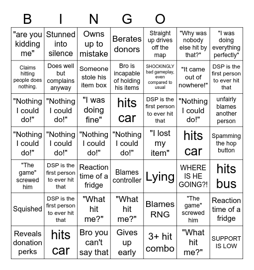 DSP Mario Kart Bingo Card