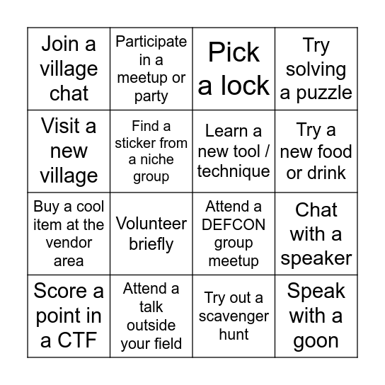 DEFCON BINGO Card