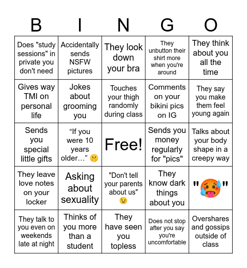 Teacher Groomer Red Flag Bingo 2 Bingo Card