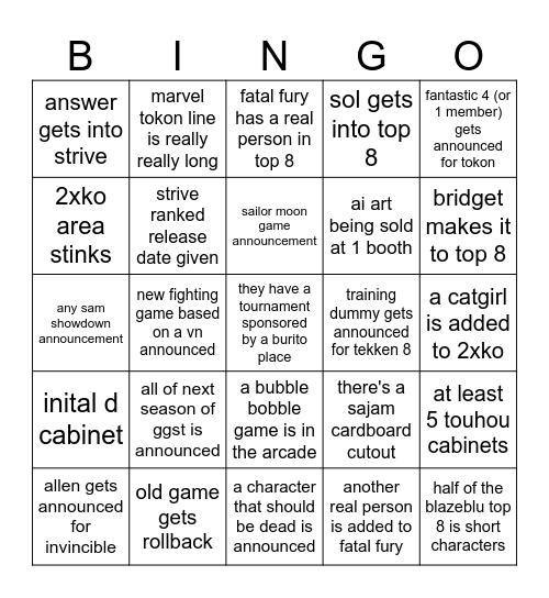 EVO Bingo Card