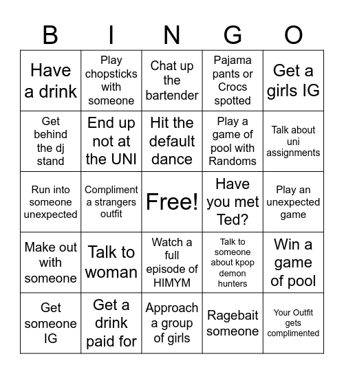 UOW Bingo Card