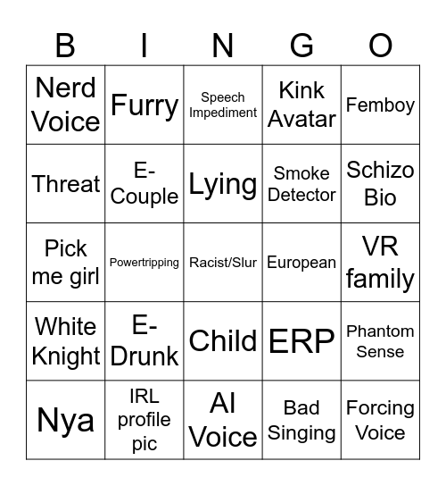 VRChat Bingo Card