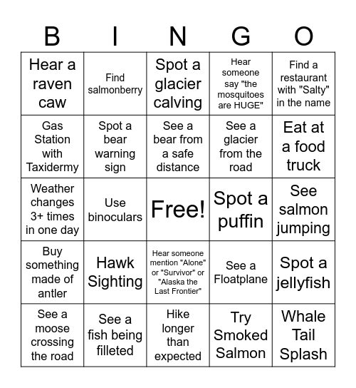 Momma B Alaska BINGO Card