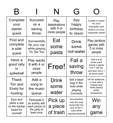 Party Bingo! Bingo Card