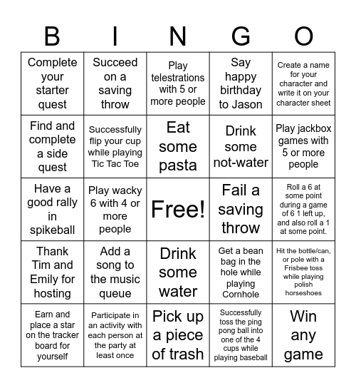 Party Bingo! Bingo Card