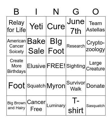 Big Foot Bingo  Bingo Card