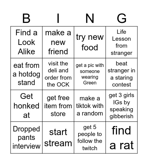 NYC Bingo Card
