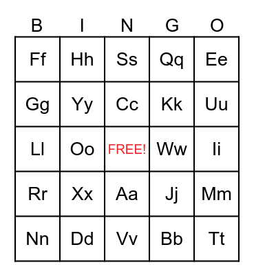 Alphabet BINGO Card