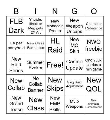 GBF Summer 2025 Bingo Card