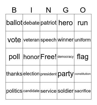 Election & Veterans Day Bingo Card