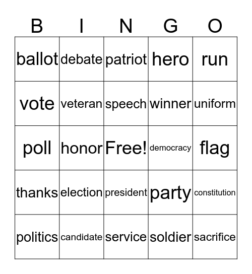 Election & Veterans Day Bingo Card