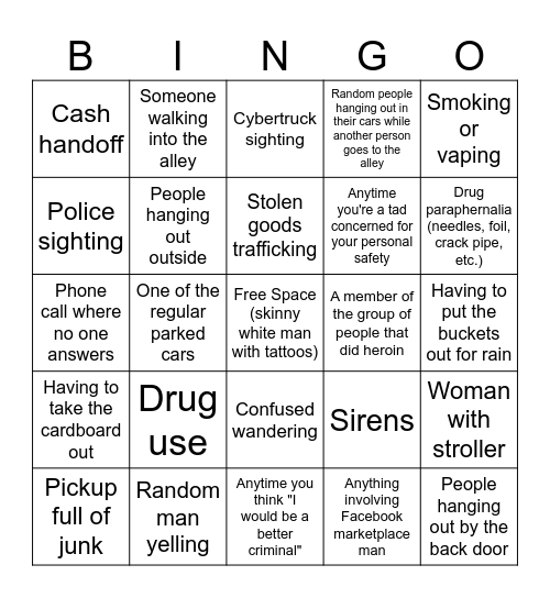 WoH Shift Bingo (aka watching crime the way people watch birds) Bingo Card