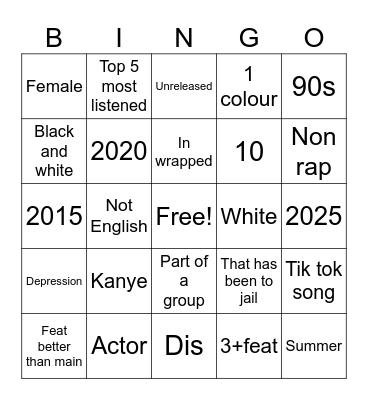 Playlist Bingo Card