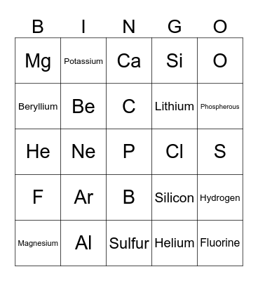 Periodic Table Bingo Card