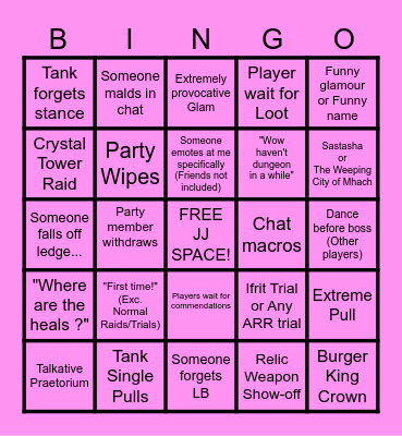 FFxiv Bingo Dailies Bingo Card