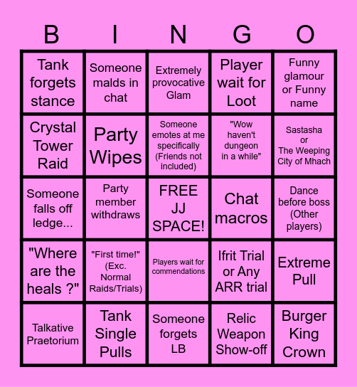 FFxiv Bingo Dailies Bingo Card
