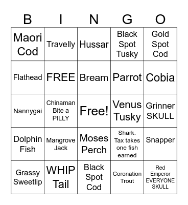 Fishing Brag Mat Bingo Card
