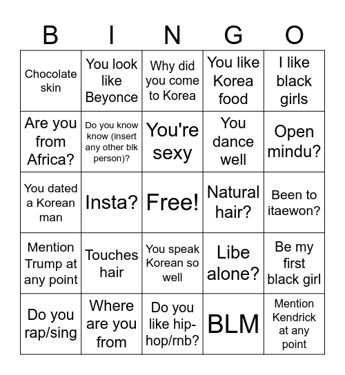 Hongdae Night Bingo Card