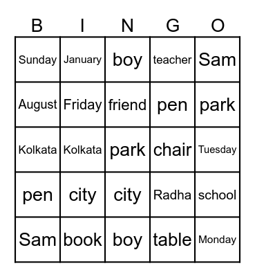 Capital Letter Bingo Fun Bingo Card