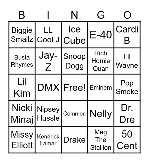 Hip Hop BINGO Card