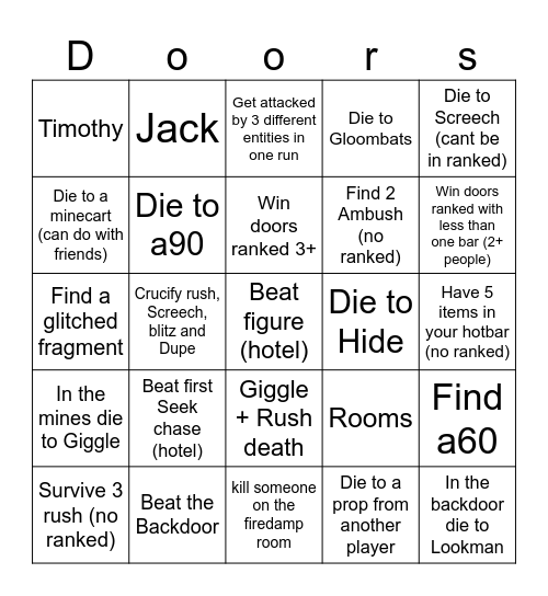 Doors Bingo Card