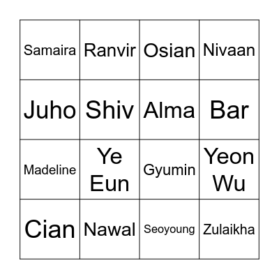 Mr. Paul and Mrs. Sabharwal's Class Bingo Card