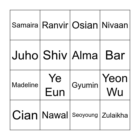 Mr. Paul and Mrs. Sabharwal's Class Bingo Card