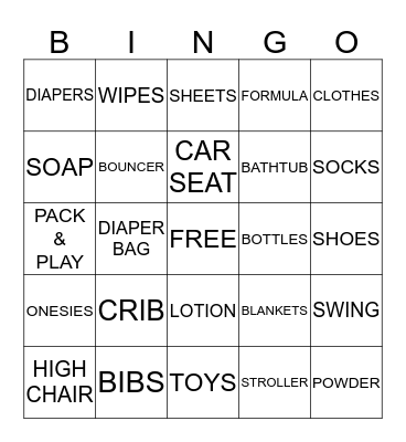 Jessica's Baby Shower Bingo Card