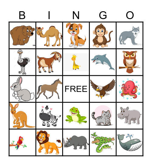 Animal Bingo Card