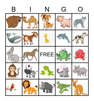 Animal Bingo Card