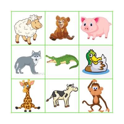 Zoo / Farm animals Bingo Card