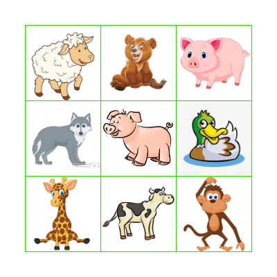Zoo / Farm animals Bingo Card