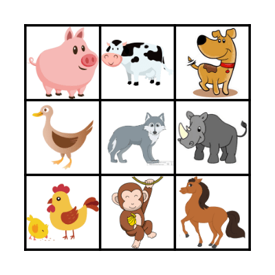 FARM AND WILD ANIMALS bingo Card