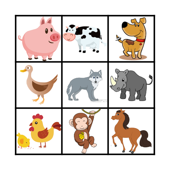 FARM AND WILD ANIMALS bingo Card