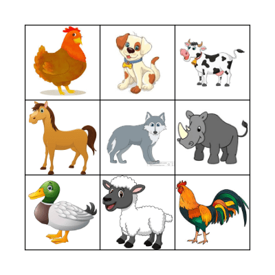 Farm Animals Bingo Card