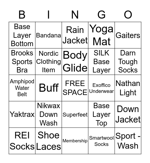 Mt. Pumkin Bingo - Clothing/Footwear Bingo Card