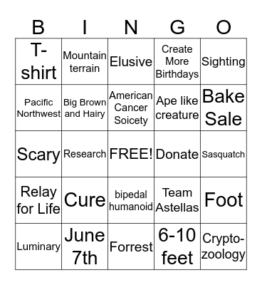 Big Foot Bingo  Bingo Card