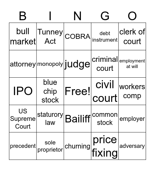 Legal Term II Bingo Card